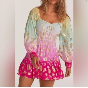 Love shack, fancy dress with hearts and stars, multicolored rainbow